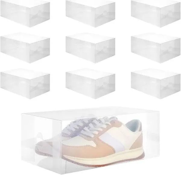 Juvale 10 Pack Foldable Clear Plastic Shoe Storage Boxes