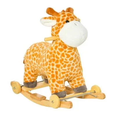 Qaba 2-in-1 Kids Plush Ride-On Rocking Horse Toy Giraffe-shaped Plush Rocker with Realistic Sounds for Children 3 to 6 Years