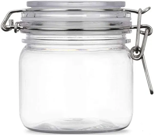 2Pcs 10 Oz/300ml Clear Round Plastic Home Kitchen Storage Sealed Jar Bottles with Leak Proof Rubber and Hinged Lid for Herbs, Spices, Candy, Gift, Arts and Crafts Storage Multi-purpose Container