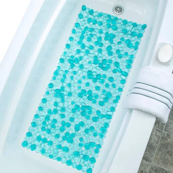 SlipX Solutions Extra Long Deep Foot Massager Bath Tub & Shower Mat 38x17 | Non-Slip, 188 Suction Cups | Feels Great on Tired Feet, Looks Like River Rock | Machine Washable, Aqua Pebbles