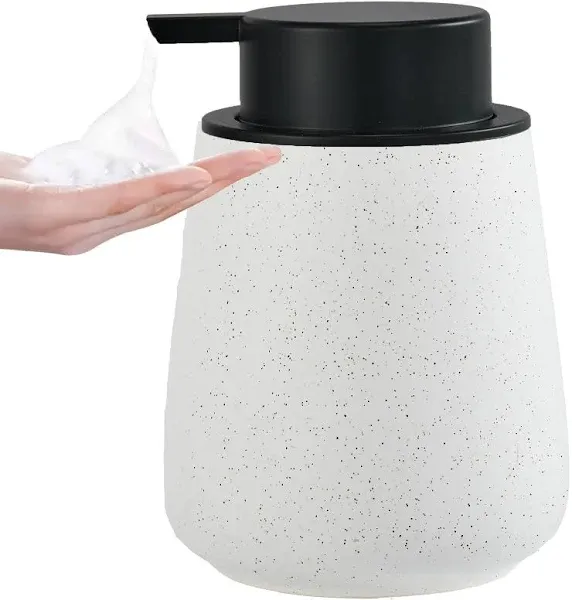 12Oz Ceramic Liquid Soap Dispenser - Modern Lotion Hand Soap Dispenser with Easy-to-Press Black Pump, Reusable and Refillable Dish Soap Dispenser for Bathroom & Kitchen, Speckled Matte Beige