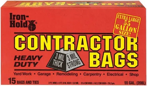 Iron Hold 55 gal. Contractor Bags Twist Tie 15 pk