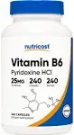 Nutricost Vitamin B6 Pyridoxine HCl 25 mg - 240 Capsules