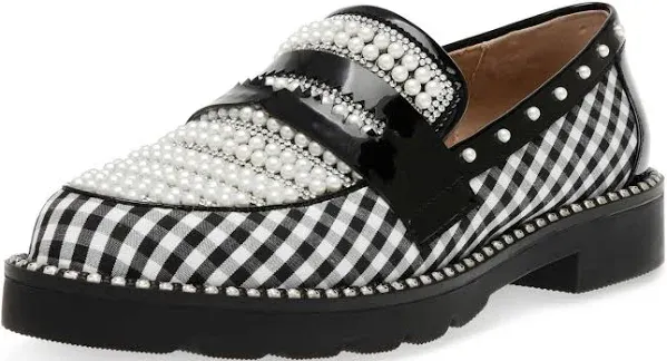 Betsey Johnson Women&#x27;s Darian Black &amp; White Checkered Loafer Sz 8 NWB