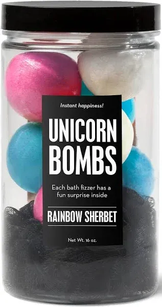 8 Pack- 3.5oz - Fun Size Bath Bomb Unicorn Bomb Rainbow Sherbert Loofah Sponge