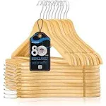 SereneLife 80 Piece Solid Wooden Heavy Duty Notched Suit Hangers, Natural