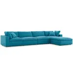 Modway Commix Down Filled Overstuffed 5 Piece Sectional Sofa Set Teal