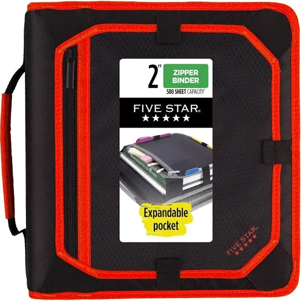 Five Star® 2" Zipper Binder Plus Expansion Panel, 580 Sheet Capacity, Black/Gray