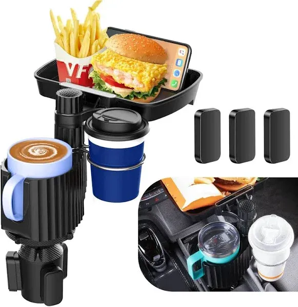 2024 Upgraded 4-in-1 Car Cup Holder - in with Food Tray Table with Phone Hold...