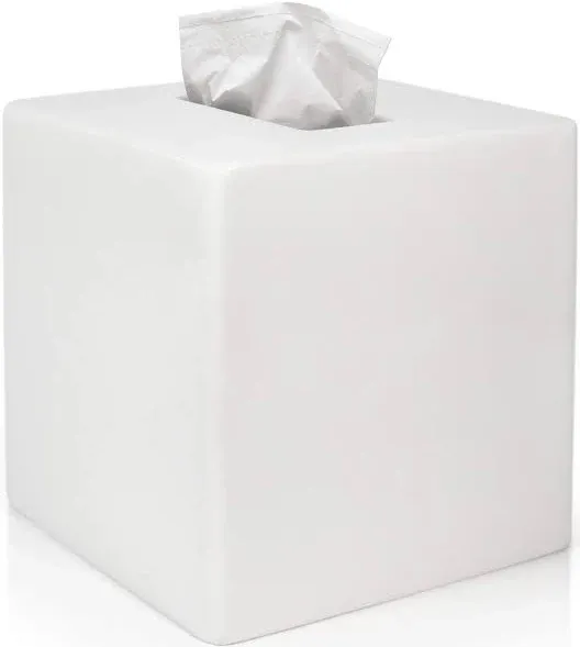 White Tissue Box Cover - Modern Tissue Holder, Lacquer High Gloss Finish &amp; 