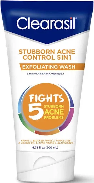 Clearasil Stubborn Acne Exfoliating Acne Face Wash, Normal to Oily Skin, 6.78 fl oz