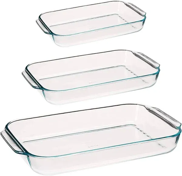 Pyrexop Pyrex Basics Oblong Baking Dish Bundle - 2 Quart, 3 Quart and 4.8-qt - 3 Piece Value Set