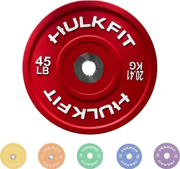 HulkFit Sport Series 2 inch Olympic Shock Absorbing Rubber Bumper Weight Plates for Barbells