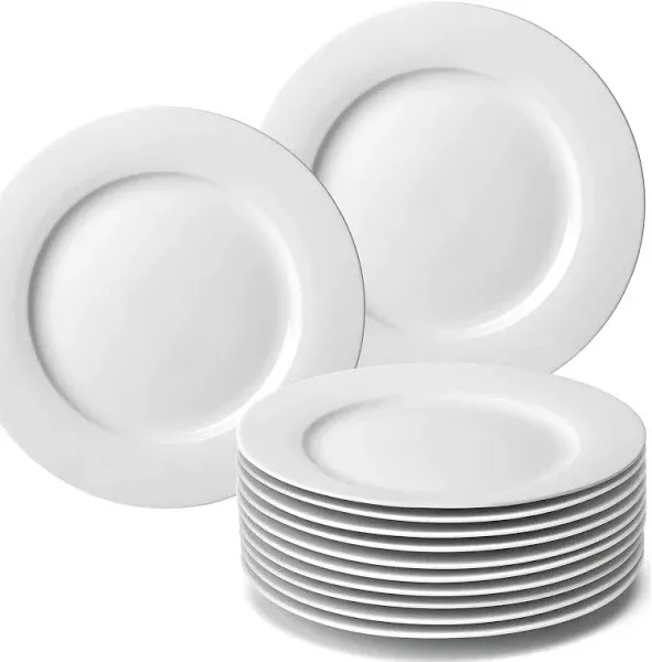 Amhomel 12-Piece White Porcelain Dinner Plate Set