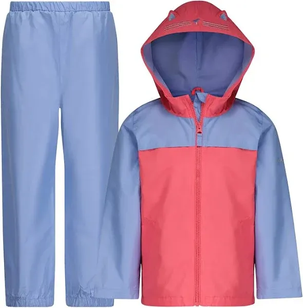 LONDON FOG Girl's Waterproof Hooded Jacket and Pant Rainsuit Sets