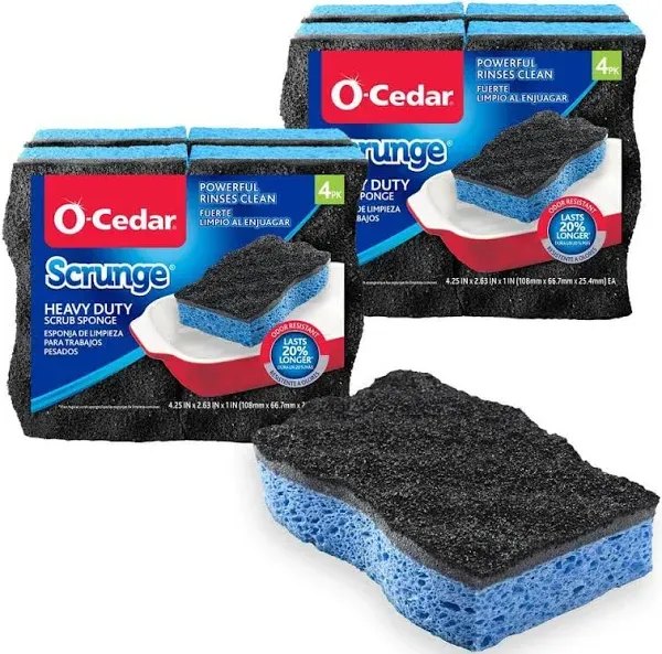 O-Cedar Scrunge Heavy-Duty Scrub Sponge | Odor-Resistant, Multi-Surface Scrubbing Sponge | Lasts 20% Longer Than Regular Sponges, 6 Count (Pack of 2)