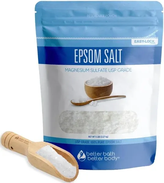 Epsom Salt 5 Lb Bulk Bag USP Grade Unscented with Bamboo Scoop