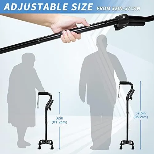 Adjustable Walking Cane for Men &amp; Women with 4-Pronged Base for Extra Stability