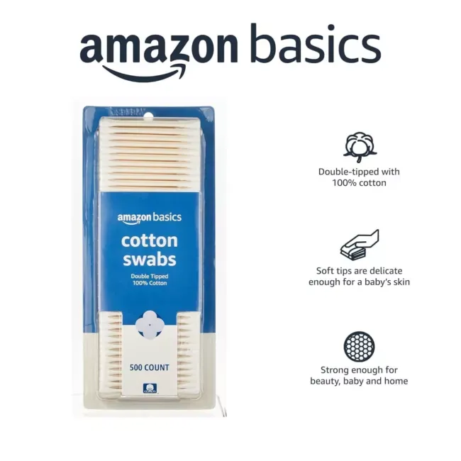 Amazon Basics Cotton Swabs 2000 Count (4 Packs of 500)