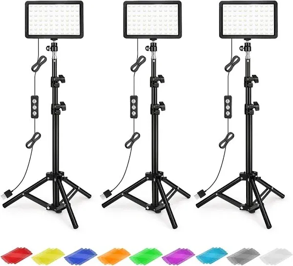 Photography Lighting Kit Dimmable 5600K USB Led Video Studio Streaming Lights with Adjustable Tripod Stand and Color Filters for Table Top/Photo