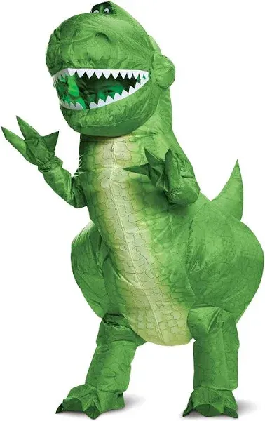 Disguise Rex Inflatable Costume for Kids, Official Disney Toy Story Inflatable T Rex Costume with Fan, Child Size Up to 7-8, Green