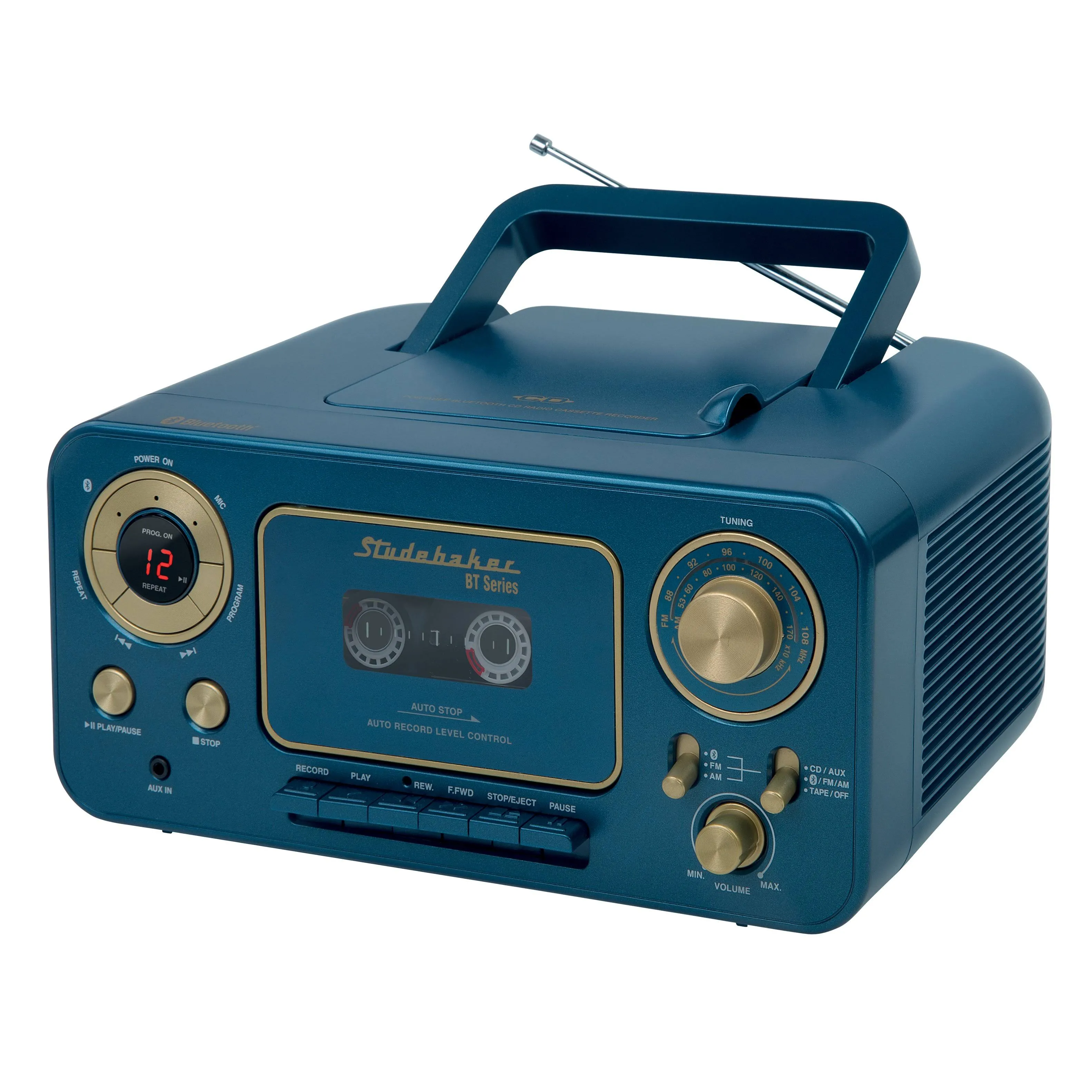 Studebaker SB2135BTBL Portable Stereo CD Player with Bluetooth, AM/FM Stereo Radio and Cassette Player/Recorder - Blue