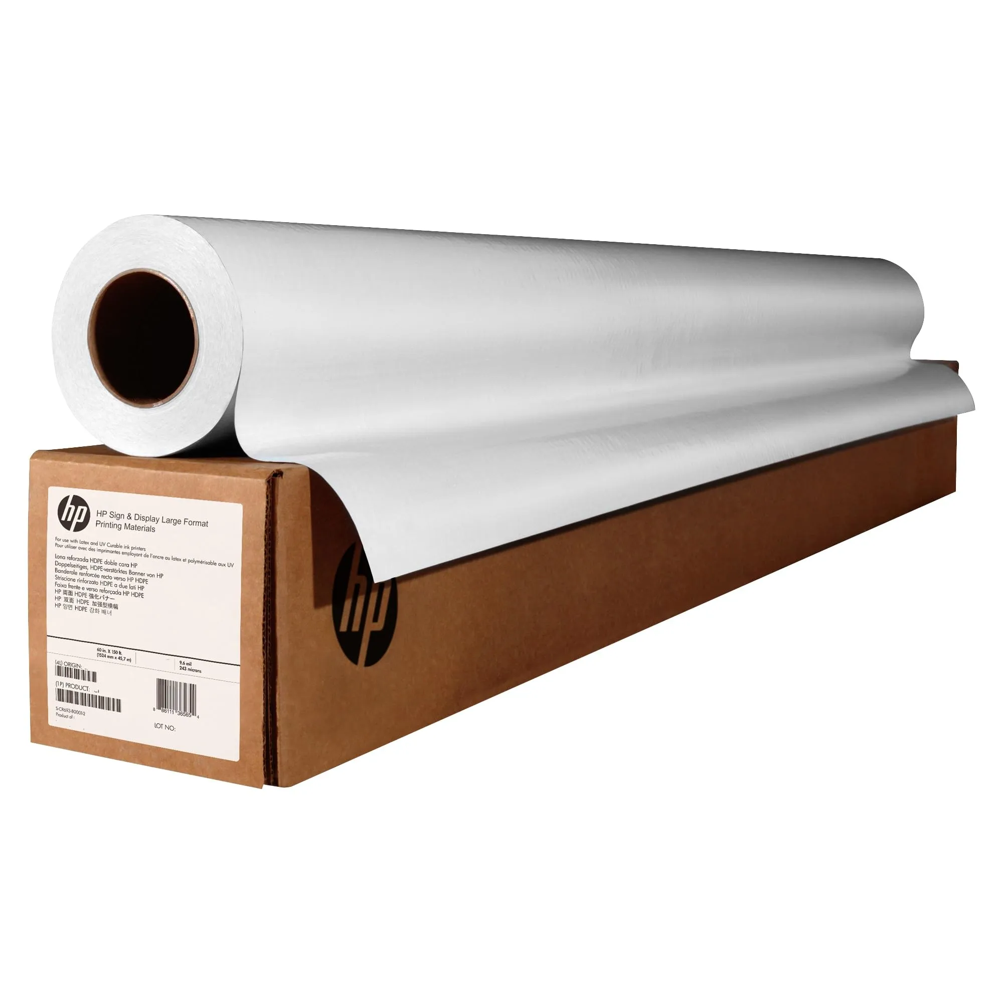 HP : Large Format Gloss Paper for Inkjet Printers, 7mil, 24"w x 100`l Roll, White -:- Sold as 2 Packs of - 1 - / - Total of 2 Each