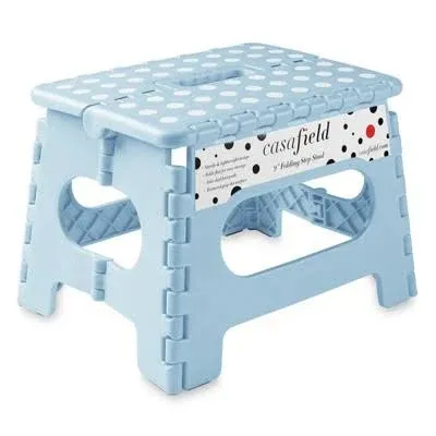 Casafield 9" Collapsible Folding Plastic Kitchen Step Foot Stool with Handle Light Blue