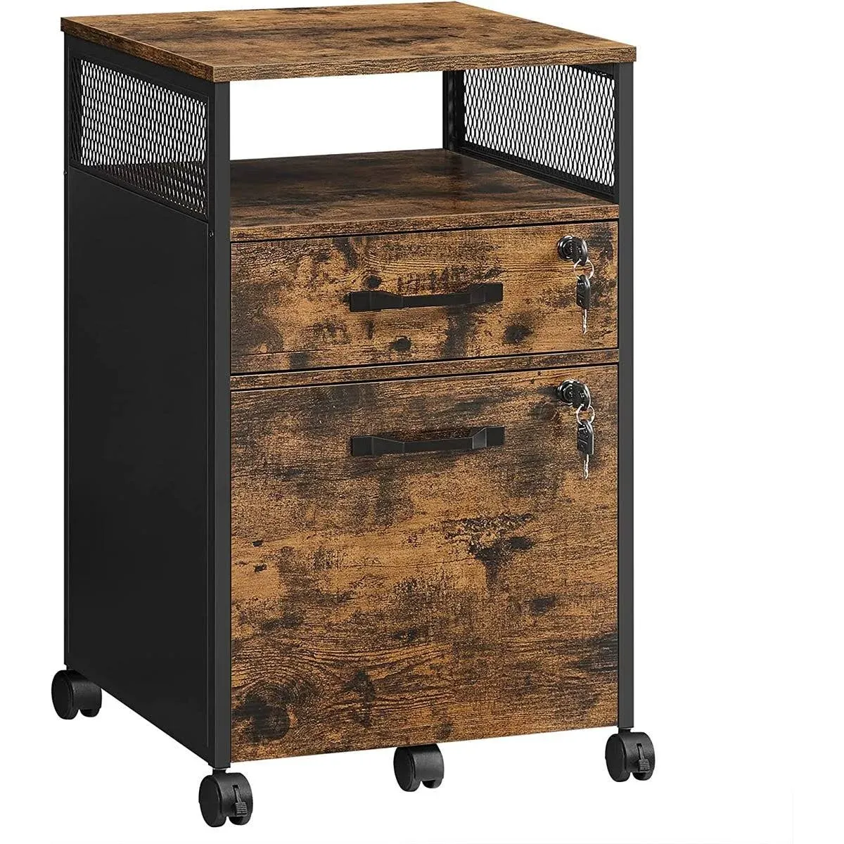 Vasagle File Cabinet With 2 Lockable Drawers,rustic Brown And Black