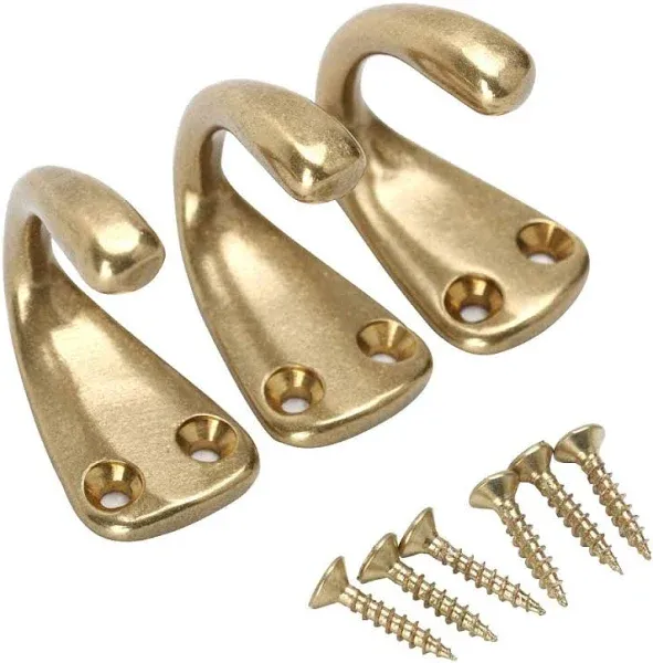 RZDEAL 3PCS Antique Brass Coat and Hat Hook Brass Classico Wall Hanging for Bath Stands Clothes Hangers Scarf Towel (Vintage)