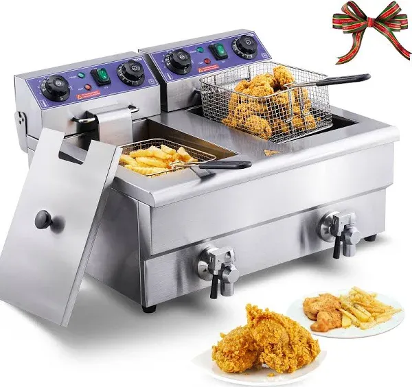 VEVOR Commercial Electric Deep Fryer Countertop Deep Fryer with Dual Tanks 3000W  | VEVOR US