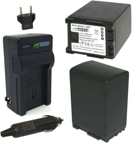 Wasabi Power Battery (2-Pack) and Charger for Canon BP-827 and Canon VIXIA HF20,