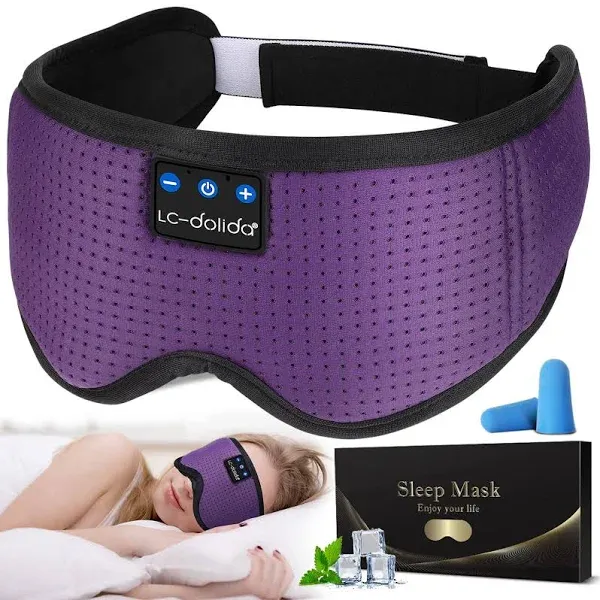 LC-dolida Sleep Headphones, Sleep Mask Bluetooth Wireless Music Eye Mask, Sleeping Headphones for Side Sleepers Sleep Mask with Bluetooth Headphones Ultra-Thin Stereo Speakers Perfect for Sleeping