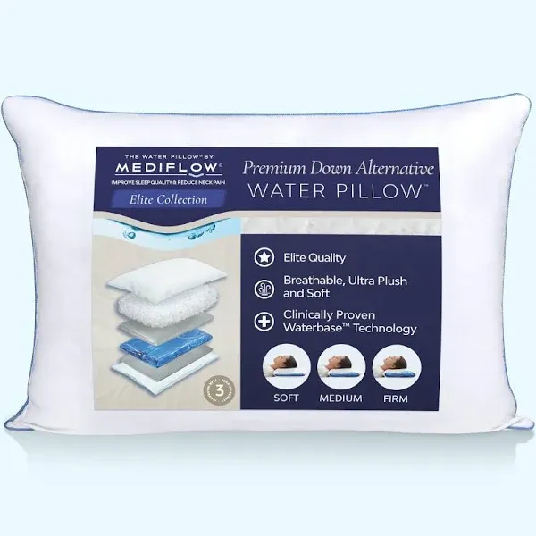 NEW Mediflow Elite Waterbase Technology Fiber Comfort Water Pillow Set of 2