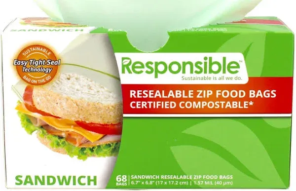 Compostable Sandwich Resealable Zip Bag