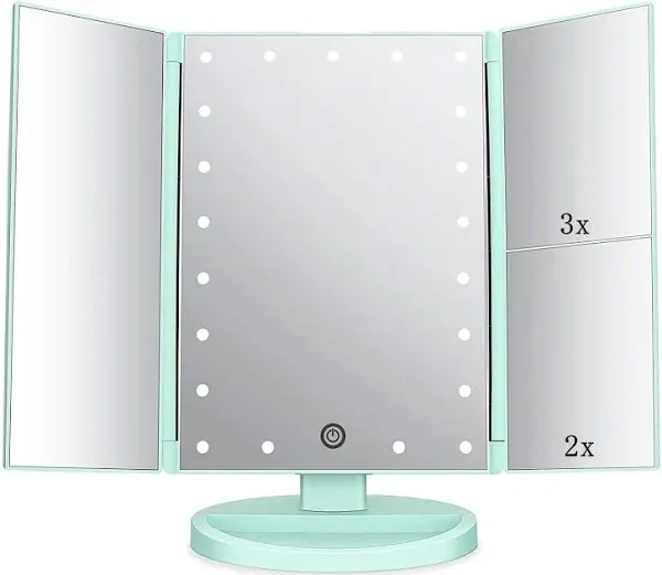 Flymiro Tri-fold Lighted Vanity Makeup Mirror with 3x/2x/1x Magnification, 21Leds Light and Touch Screen,180 Degree Free Rotation Countertop