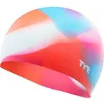 TYR #671 Pink/Blue Tie Dye Graphic Silicone Swim Cap Youth Fit for Ages 10+