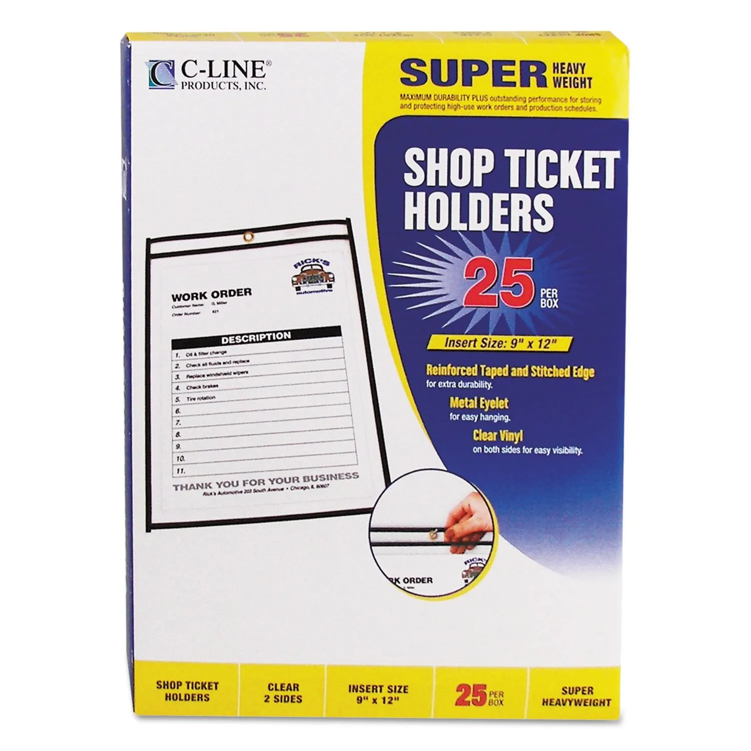 C-Line 46912 Shop Ticket Holders, Stitched, Both Sides Clear, 75-Inch , 9 x 12,