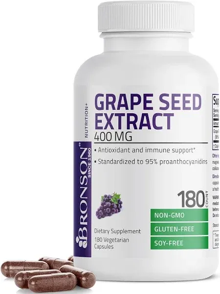 Bronson Grape Seed Extract - 400 mg - 180 Vegetarian Capsules | Herbs & Herbal Extracts | Bronson Vitamins