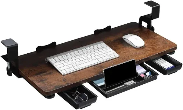 TECLUK Keyboard Tray Under Desk with Drawer,26.77" X 11.81"Large Ssize Keyboard Tray with C Clamp-on Mount