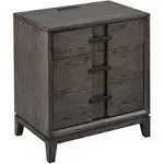 Leick Home 9075 Assembled Recessed Drawer and Bottom Door Nightstand Side Table with AC/USB Charger, Gray Oak