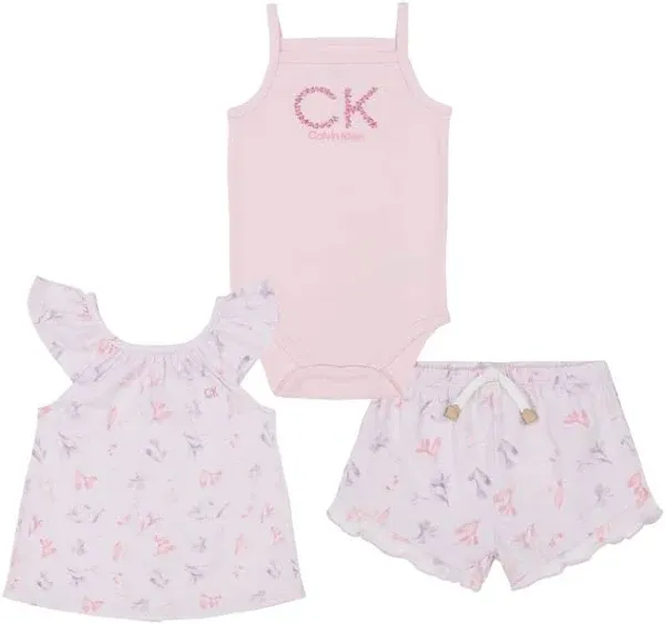 Calvin Klein baby-girls 3 Piece Bodysuit Top Short