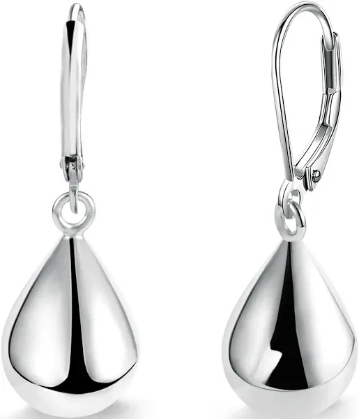 925 Sterling Silver Teardrop Leverback Earrings for Women Girls Waterdrop Tear Drop Dangle Earrings Jewelry Hypoallergenic Silver Teardrop Leverback Dangle Earrings for Women