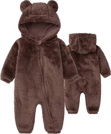 Newborn Baby Hooded Fleece Long Sleeve Jumpsuit