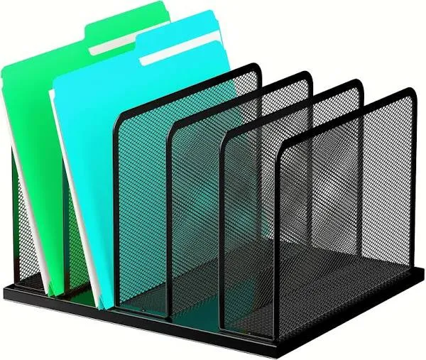 Kuntine.B Desk File Organizer 5 Upright Mesh Desktop Organizer File Sorter Office Organization File Holder for Home, Office & Classroom, 2 Pack