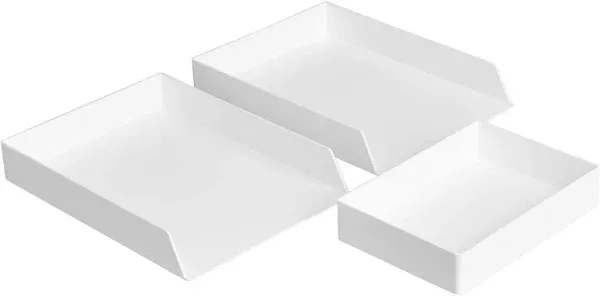 Basics Rectangular Plastic Desk Organizer, Letter Tray, White, 2-Pack