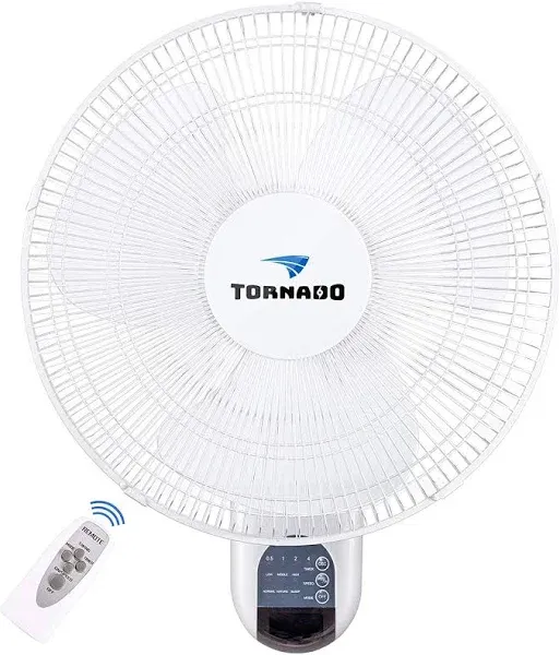 Tornado 16 Inch Oscillating Wall Mount Fan Remote Control Included 3 Speed 2650 CFM 6 FT Cord UL Safety Listed