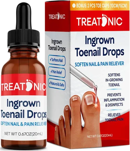 Treatonic Ingrown Toenail Treatment Ingrown Toenail Pain Reliever and Softener Kit for Easy Trimming with Silicone Gel Toe Caps