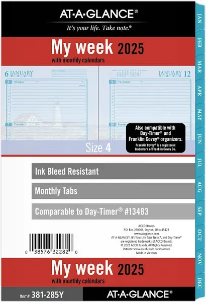 AT-A-GLANCE 2025 Planner Refill Weekly &amp; Monthly 5-1/2&#034; x 8-1/2&#034; Desk Size Lo...