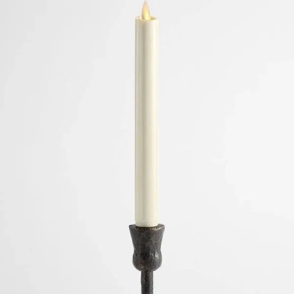 Set of 5 Daily Timer Brown 10" Flameless Taper Candles with Gently Flickering LED, Realistic Black Wick, Timer On/Off Remote Control. AA Batteries and Holders Sold Separately.